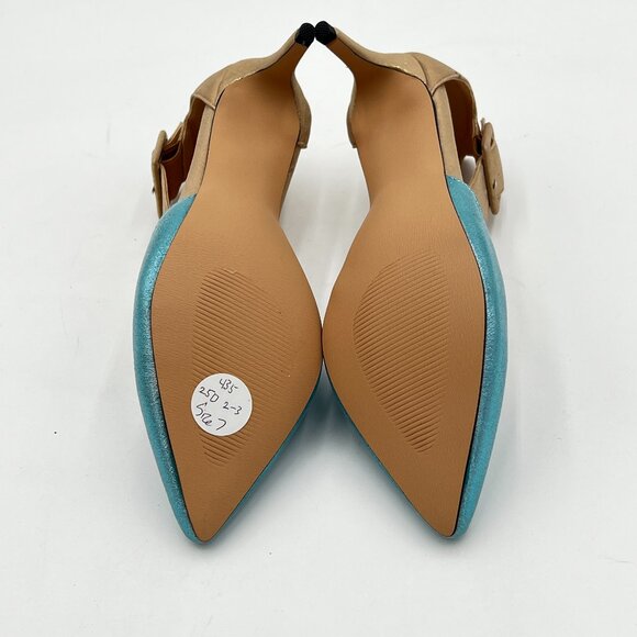 FOWT Blue Ankle Straps Buckles Sexy Pointed Toe Kitten Heels D'Orsay Pumps - Picture 6 of 6